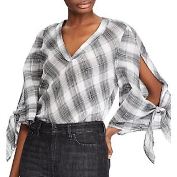 Lauren Ralph Lauren black/white plaid bellsleeves - Picture 1 of 11